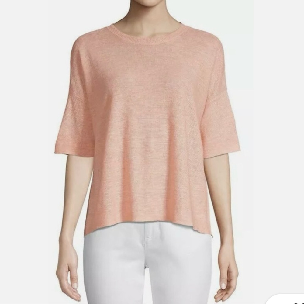 2X Eileen Fisher Organic linen textured Melange round neck Boxy orange tunic.